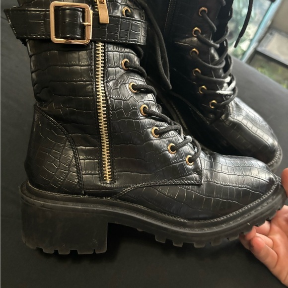 Nordstrom Rack Size 6 Black Croco Brand New Zip Up Women’s Heeled Runner Boots - Picture 3 of 16